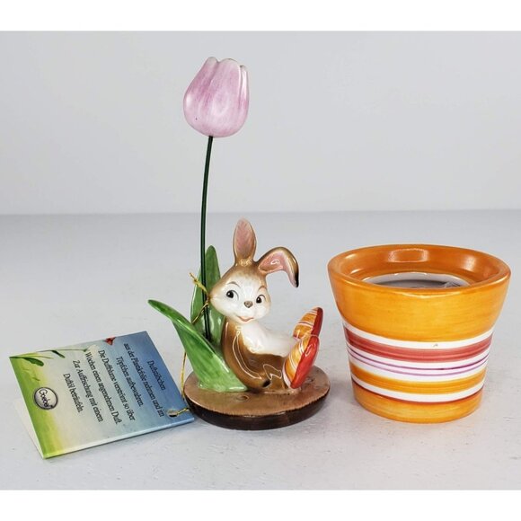 German Goebel Fragrant Greeting Flower Pot Figurine Rabbit Orange Floral Incense - Picture 5 of 9